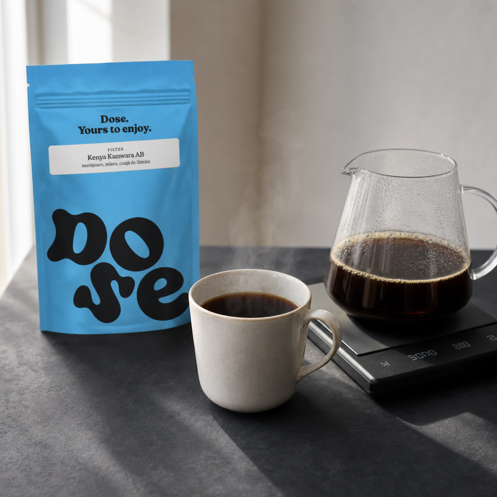 Set V60 pour over cu punga Dose și cântar pe blat antracit