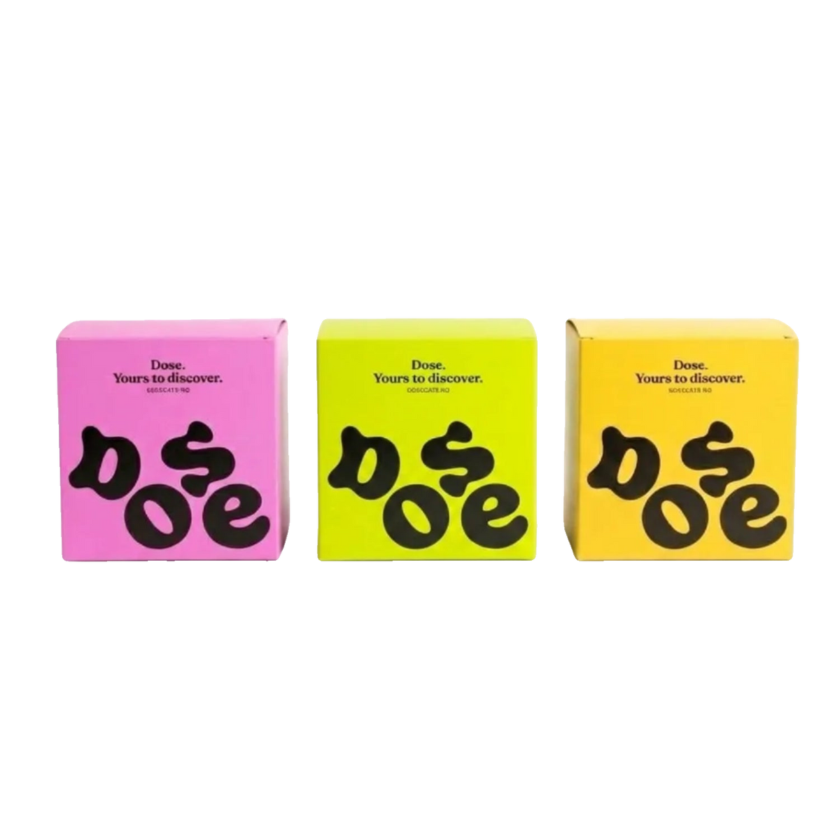 Dose Tasting pack: pink, green and yellow coffee boxes